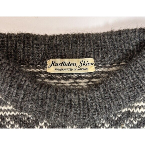 VTG Husfliden Skien Sweater Mens XL 100% Wool Hand Knit Norway Crew Neck Gray - Picture 5 of 9